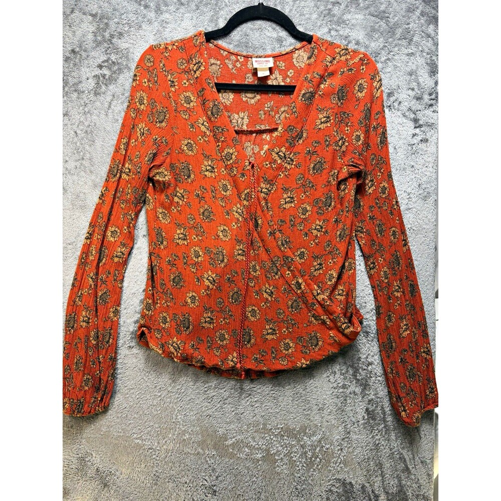 Mossimo Supply Co. Women’s Floral Ribbed V-Neck Tie Long Sleeve Blouse M